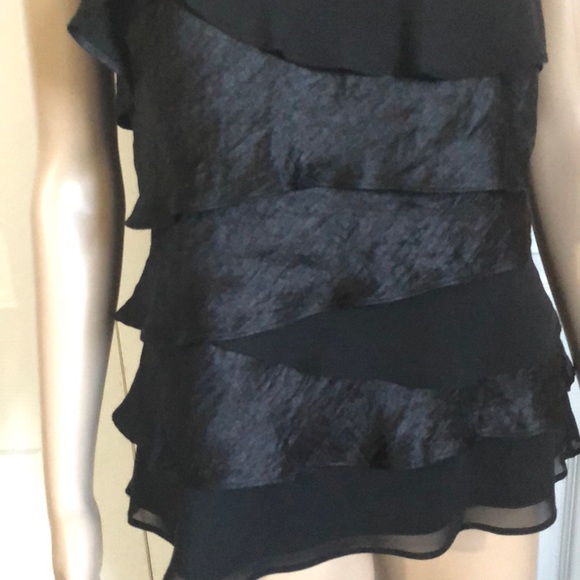 EXPO NEW YORK SHINY BLACK LAYER RUFFLE TOP SIZE10 - Picture 4 of 6